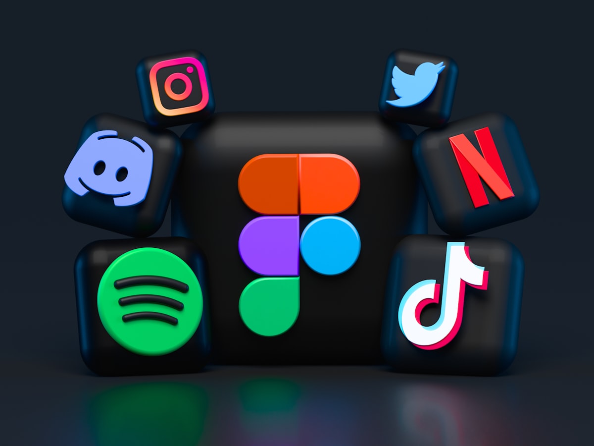 Social platform icons rendered in three dimensions